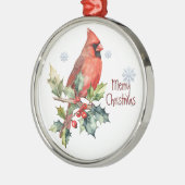 Waterverf Kardinaal Rode Vogel Winterbos Metalen Ornament (Links)