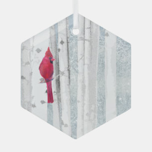 Waterverf - Kardinaal - Roodvogelvrij - Natuur kun Glas Ornament