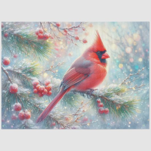 Waterverf kardinaal Snowy Forest Decoupage Tissuepapier (Voorkant)