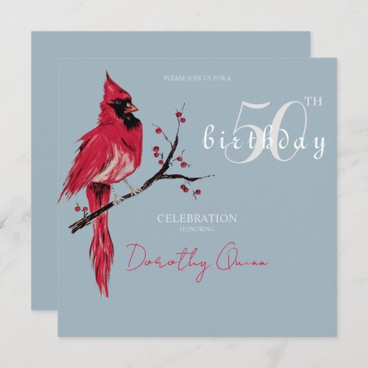 Waterverf Kardinaal Verjaardagsfeest Kaart (Voorkant / Achterkant)
