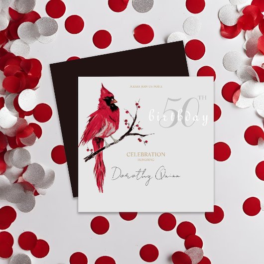 Waterverf Kardinaal Verjaardagsfeest Kaart