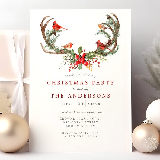 Waterverf Kardinaal Vogelgewei Kerstfeest Kaart