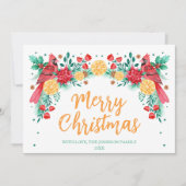 Waterverf Kardinaal Vogels en Kerstmis Botanicals Feestdagenkaart (Voorkant)