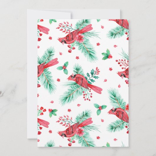 Waterverf Kardinaal Vogels en Kerstmis Botanicals Feestdagenkaart (Achterkant)