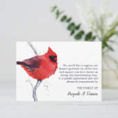 Waterverf kardinaal vogelschurft bedankkaart (Staand voorkant)
