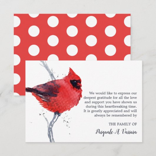 Waterverf kardinaal vogelschurft bedankkaart (Voorkant / Achterkant)