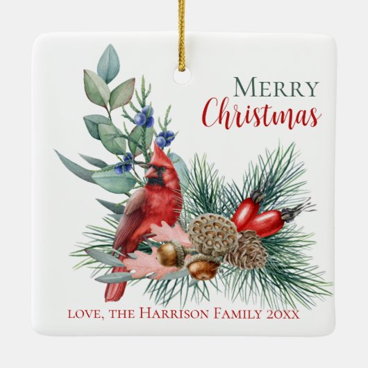 Waterverf kardinaal vrolijk kerstfeest Ornament (Achterkant)