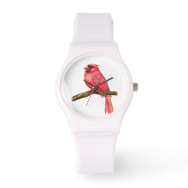 Waterverf kardinale vogels horloge (Voorkant)