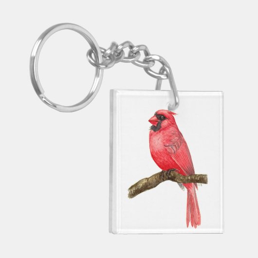 Waterverf kardinale vogels sleutelhanger (Voorkant Links)