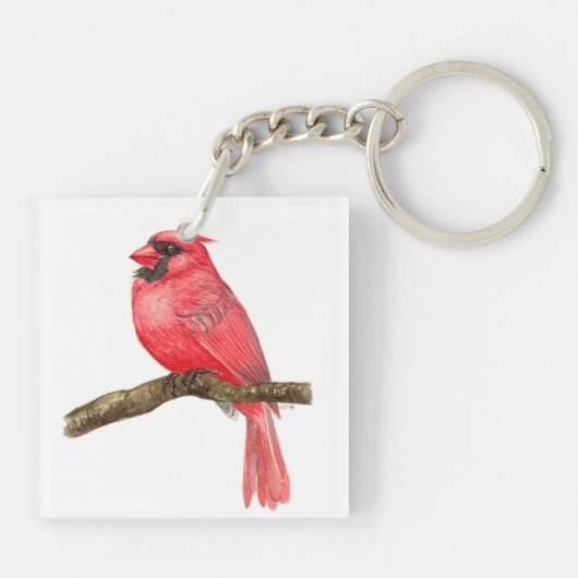 Waterverf kardinale vogels sleutelhanger (Achterkant)