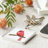 Waterverf kardinale vogels sleutelhanger (Zijkant)