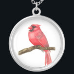 Waterverf kardinale vogels zilver vergulden ketting<br><div class="desc">illustratie van een kardinale vogel op een tak geschilderd met waterverven: http://bit.ly/2zCeRZe</div>