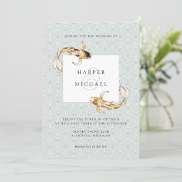 waterverf karp koi huwelijksuitnodiging kaart