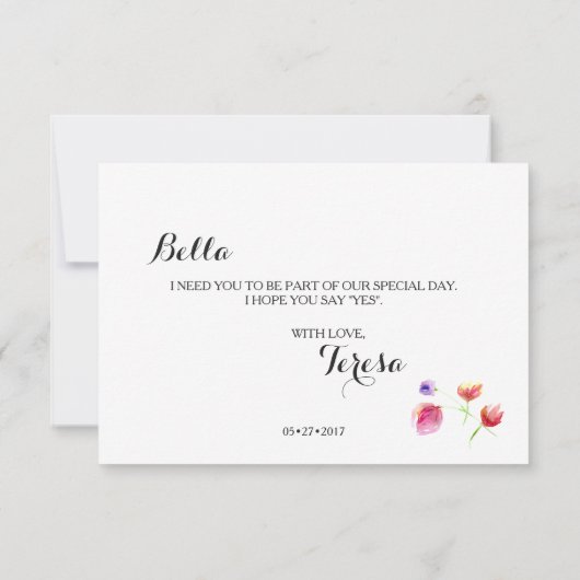 Waterverf karton Floral bridesmaid request Kaart (Achterkant)