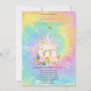Waterverf Kasteel Bloemen Tie Dye Verjaardag Kaart