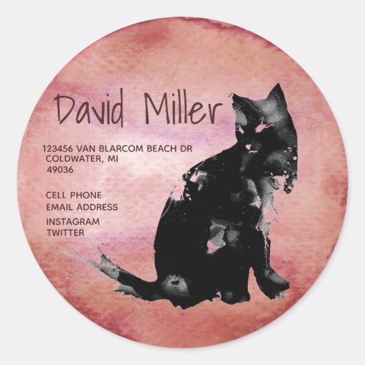Waterverf Kat Adres Instagram Twitter-info Ronde Sticker (Voorkant)