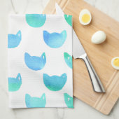 Waterverf Kat: blauw groen schaaltje Theedoek (Quarter Fold)