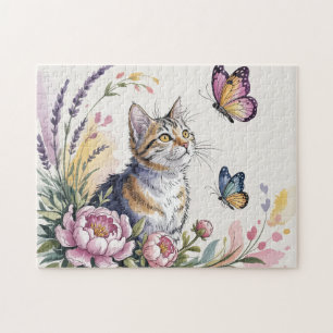 Waterverf Kat Bloem Legpuzzel
