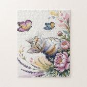 Waterverf Kat Bloem Legpuzzel (Verticaal)