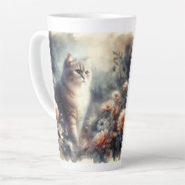 Waterverf Kat & Bloemen - De liefde van een moeder Latte Mok