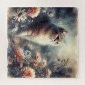 Waterverf Kat & Bloemen  Legpuzzel (Horizontaal)