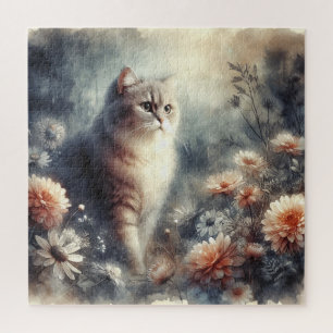 Waterverf Kat & Bloemen Legpuzzel