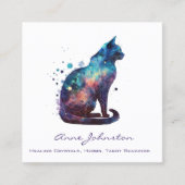 Waterverf Kat Blue Paars Square Visitekaartje (Voorkant)