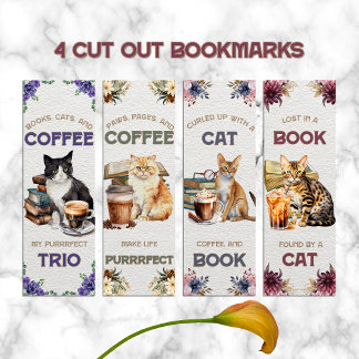 Waterverf Kat Boeken en Koffie Bladwijzer