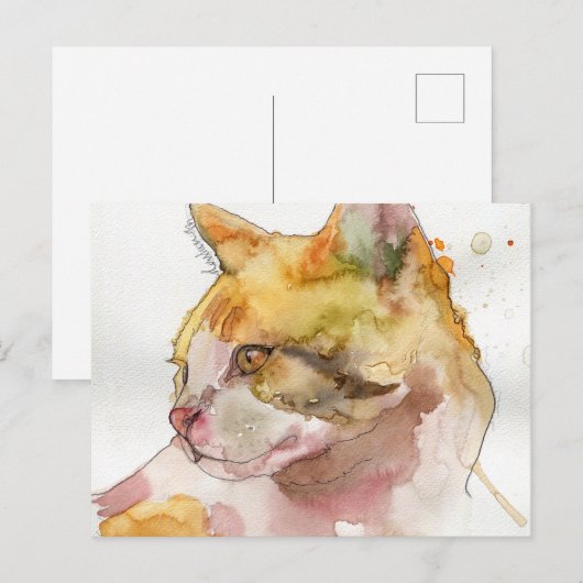 Waterverf Kat Briefkaart (Voorkant / Achterkant)