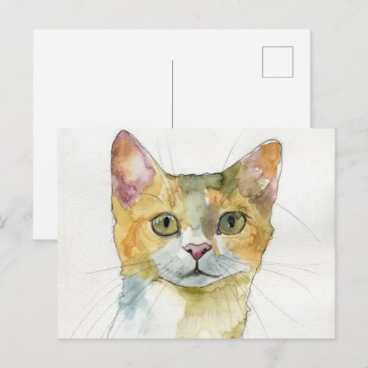 Waterverf Kat Briefkaart (Voorkant / Achterkant)