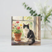 Waterverf Kat en Bloem Thema Blanco (Staand voorkant)