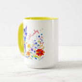 Waterverf Kat en Bloemen Gepersonaliseerd Mok (Voorkant links)