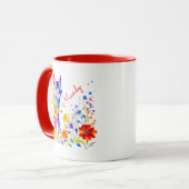Waterverf Kat en Bloemen Gepersonaliseerd Mok (Voorkant links)