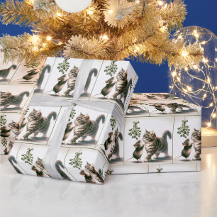 Waterverf kat en muis met maretak cadeaupapier