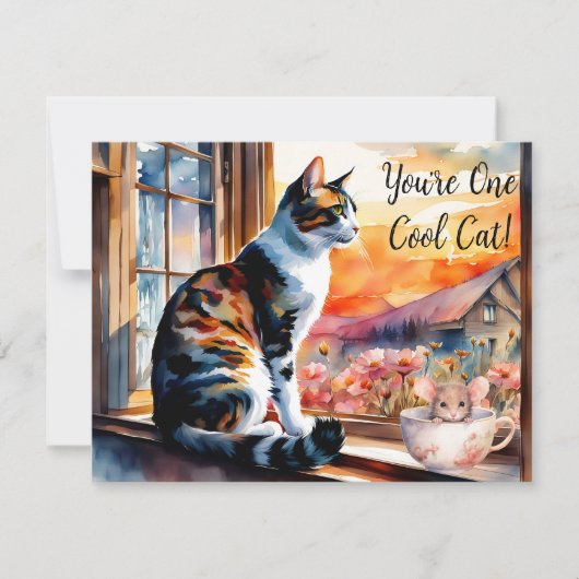 Waterverf kat en muis Wenskaart Kaart (Voorkant)