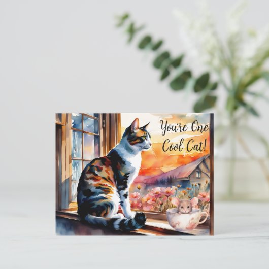 Waterverf kat en muis Wenskaart Kaart (Staand voorkant)