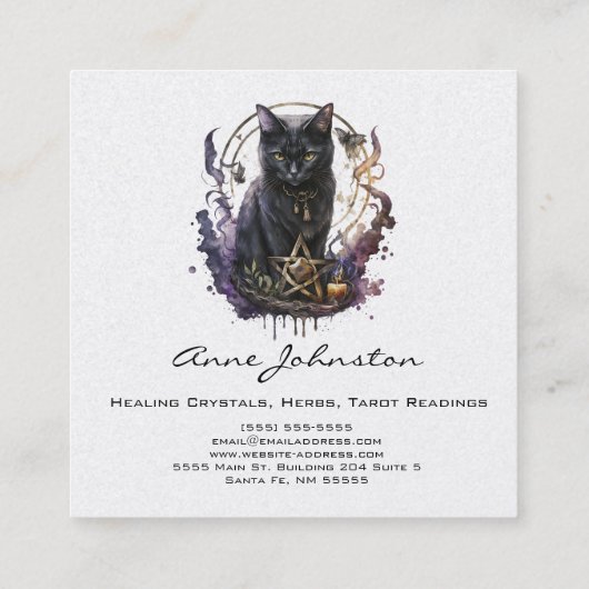 Waterverf Kat en Pentagram Vierkante Visitekaartje (Achterkant)