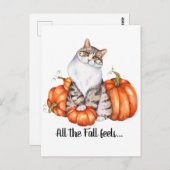 Waterverf Kat en pompoenen Herfst Briefkaart (Voorkant / Achterkant)