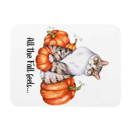 Waterverf Kat en pompoenen Herfst Magneet (Horizontaal)