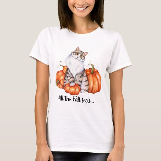 Waterverf Kat en pompoenen Herfst T-shirt (Voorkant)