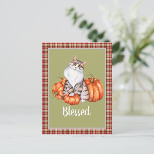 Waterverf Kat en pompoenen Thanksgiving zonder bee Briefkaart (Staand voorkant)