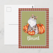 Waterverf Kat en pompoenen Thanksgiving zonder bee Briefkaart (Voorkant / Achterkant)