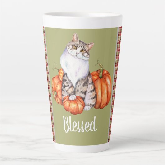 Waterverf Kat en pompoenen Thanksgiving zonder bee Latte Mok (Voorkant)