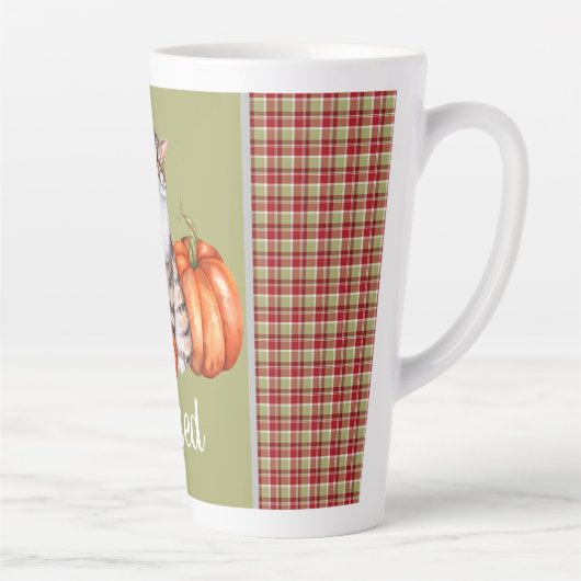 Waterverf Kat en pompoenen Thanksgiving zonder bee Latte Mok (Rechts)