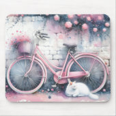 Waterverf kat en roze fiets muismat (Voorkant)