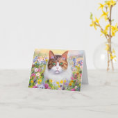 Waterverf kat en wilde bloemen aanpasbaar kaart (Gele Bloem)