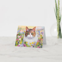 Waterverf kat en wilde bloemen aanpasbaar