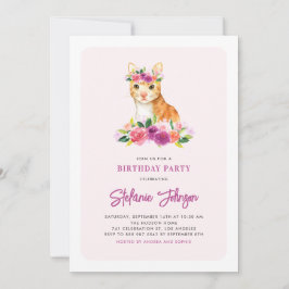 Waterverf Kat Floral Kinderen uitnodiging