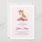 Waterverf Kat Floral Pink Baby shower Uitnodiging (Voorkant)