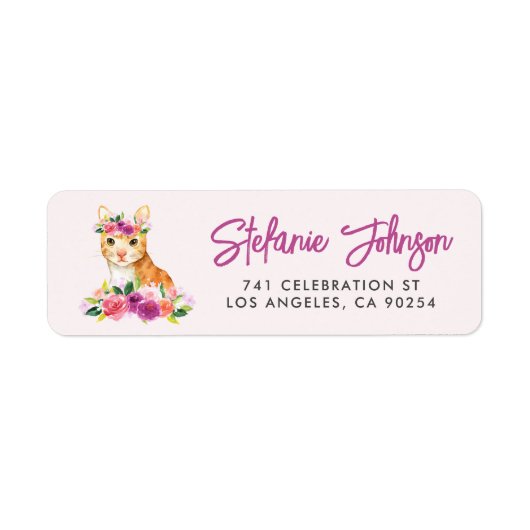 Waterverf Kat Floral Return Address Label II (Voorkant)